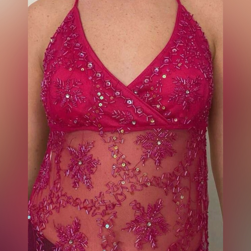Embellished Magenta Halter Top